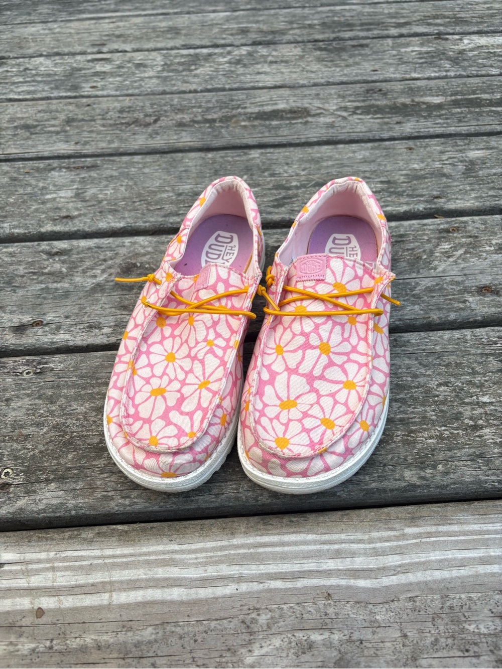 Hey Dude Pink Floral Slip-On Sneakers with Yellow Accents